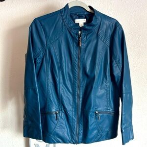 Christopher & Banks faux leather jacket, like new, dark turquoise zip up